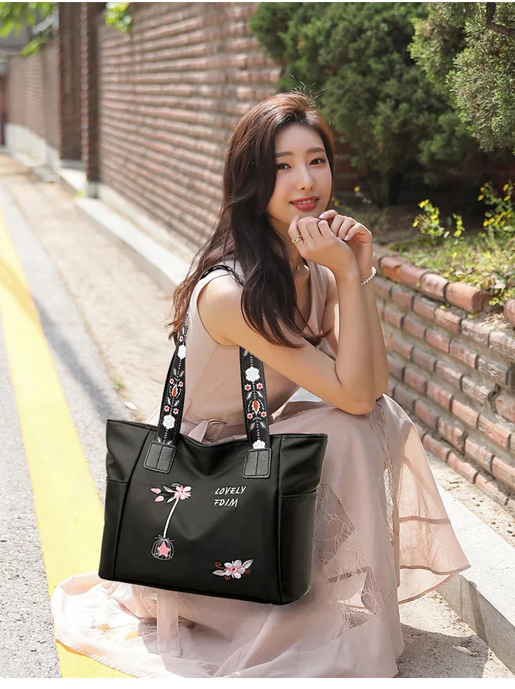 Floral Embroidered Tote Bag for Shopping HandBags