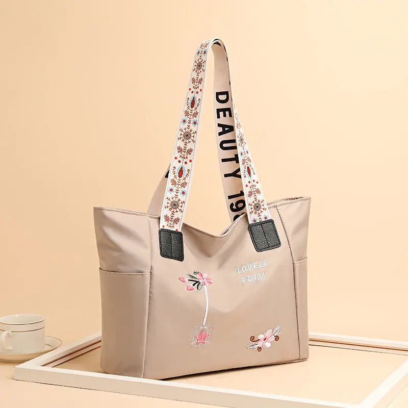 Floral Embroidered Tote Bag for Shopping HandBags