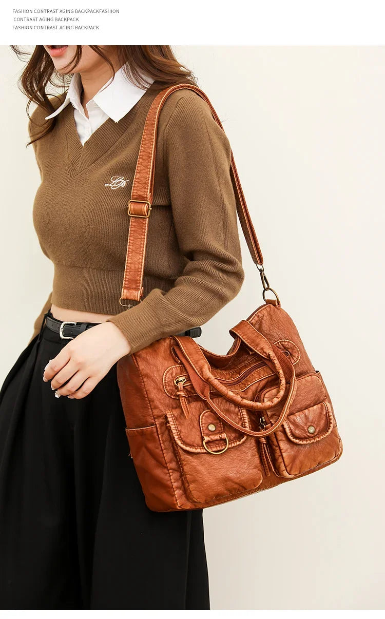 Multi-Pocket Faux Leather Handbag HandBags