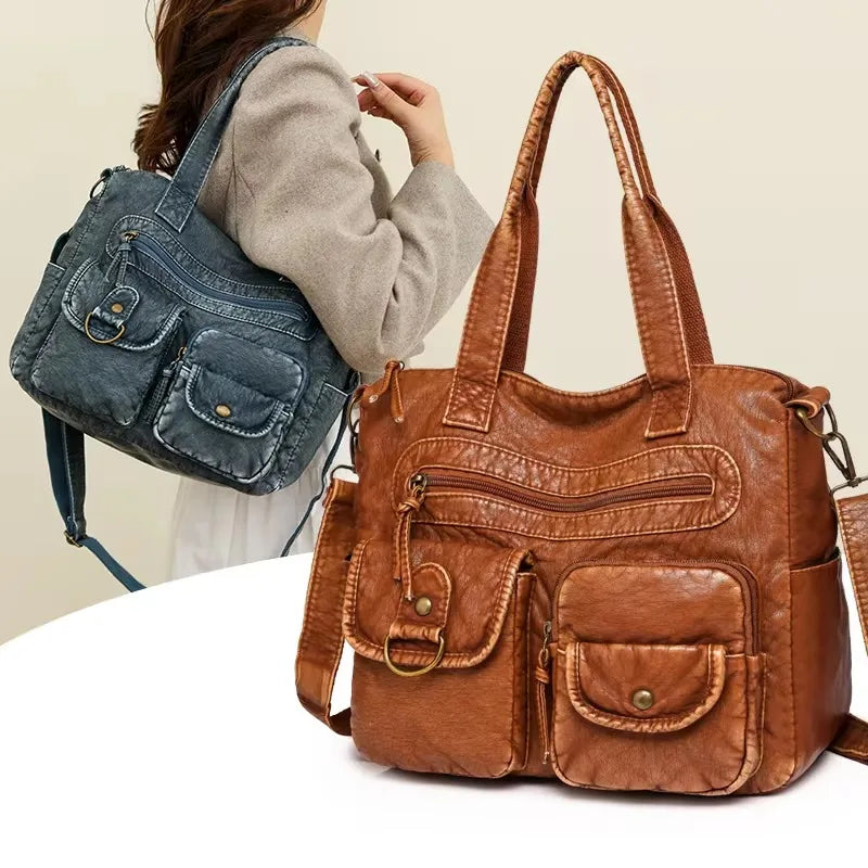 Multi-Pocket Faux Leather Handbag HandBags