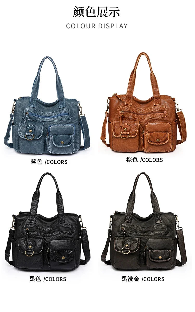 Multi-Pocket Faux Leather Handbag HandBags