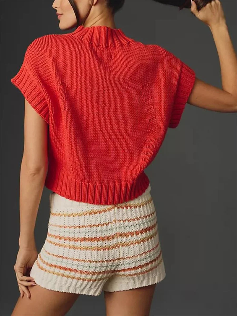 Red Heart Knit Crop Top for Casual Looks Knit Tops