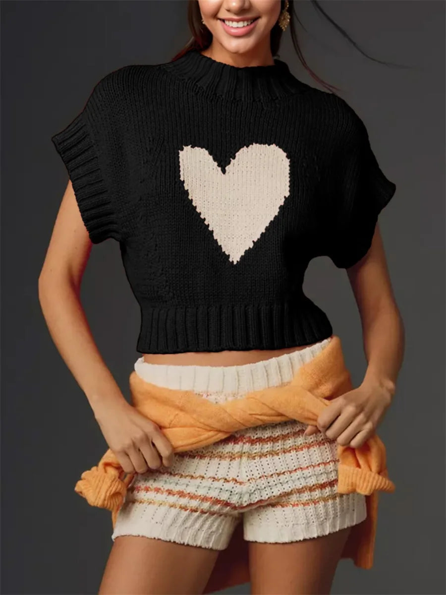 Red Heart Knit Crop Top for Casual Looks Knit Tops