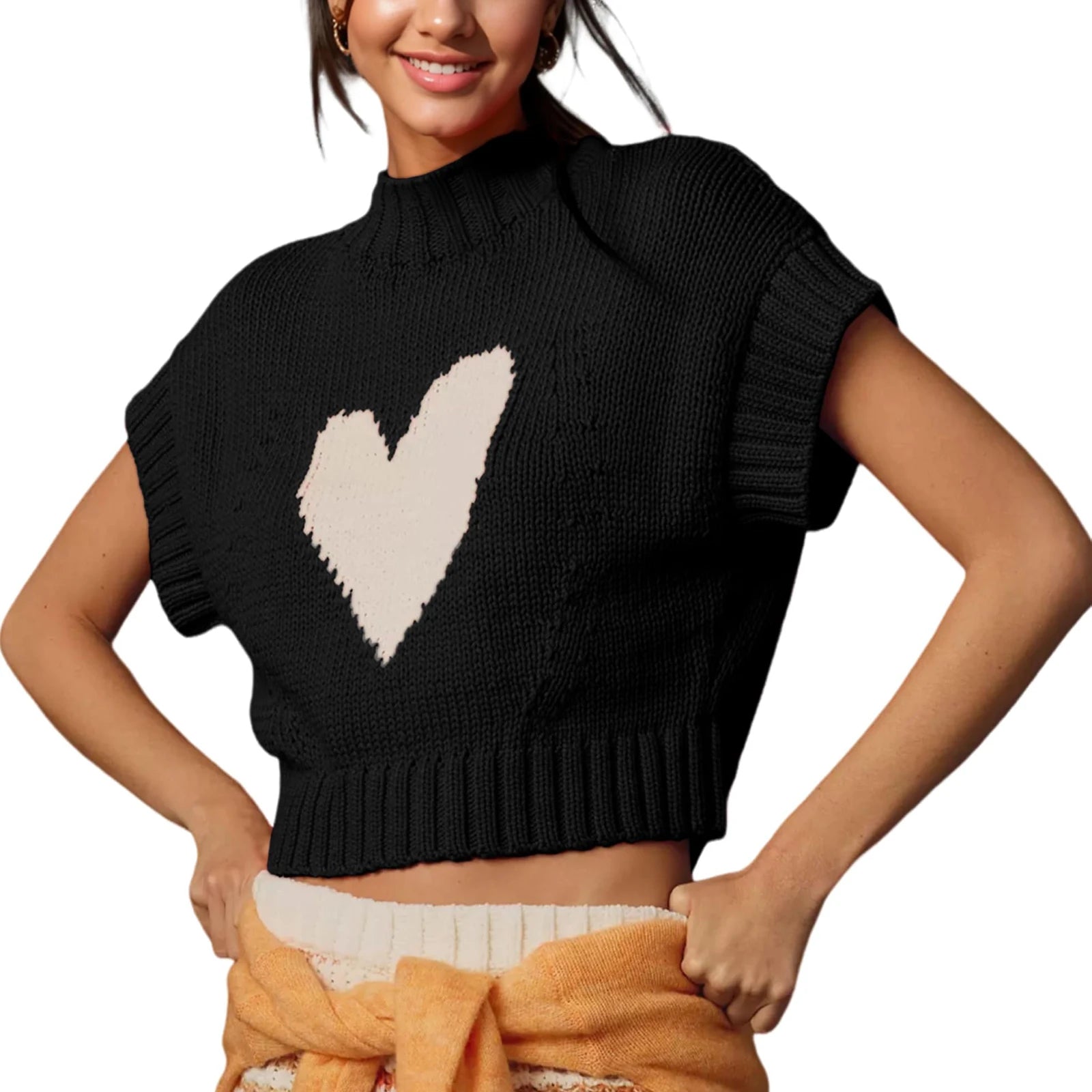 Red Heart Knit Crop Top for Casual Looks Knit Tops