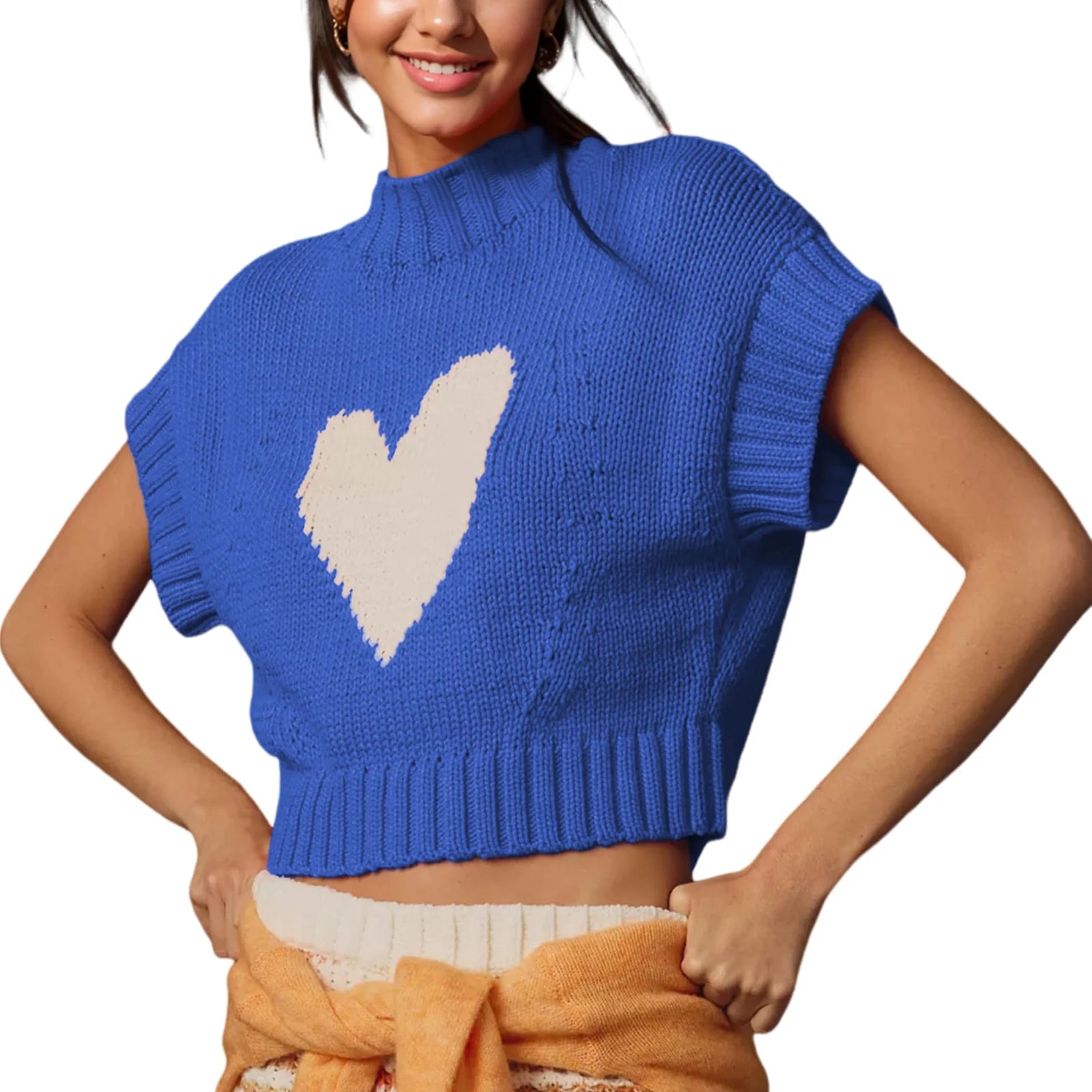 Red Heart Knit Crop Top for Casual Looks Knit Tops