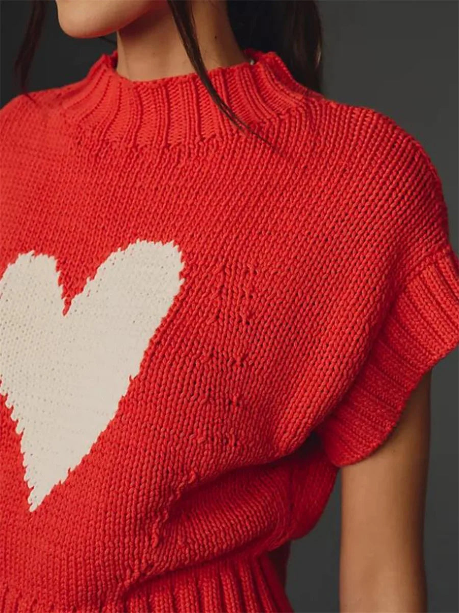 Red Heart Knit Crop Top for Casual Looks Knit Tops