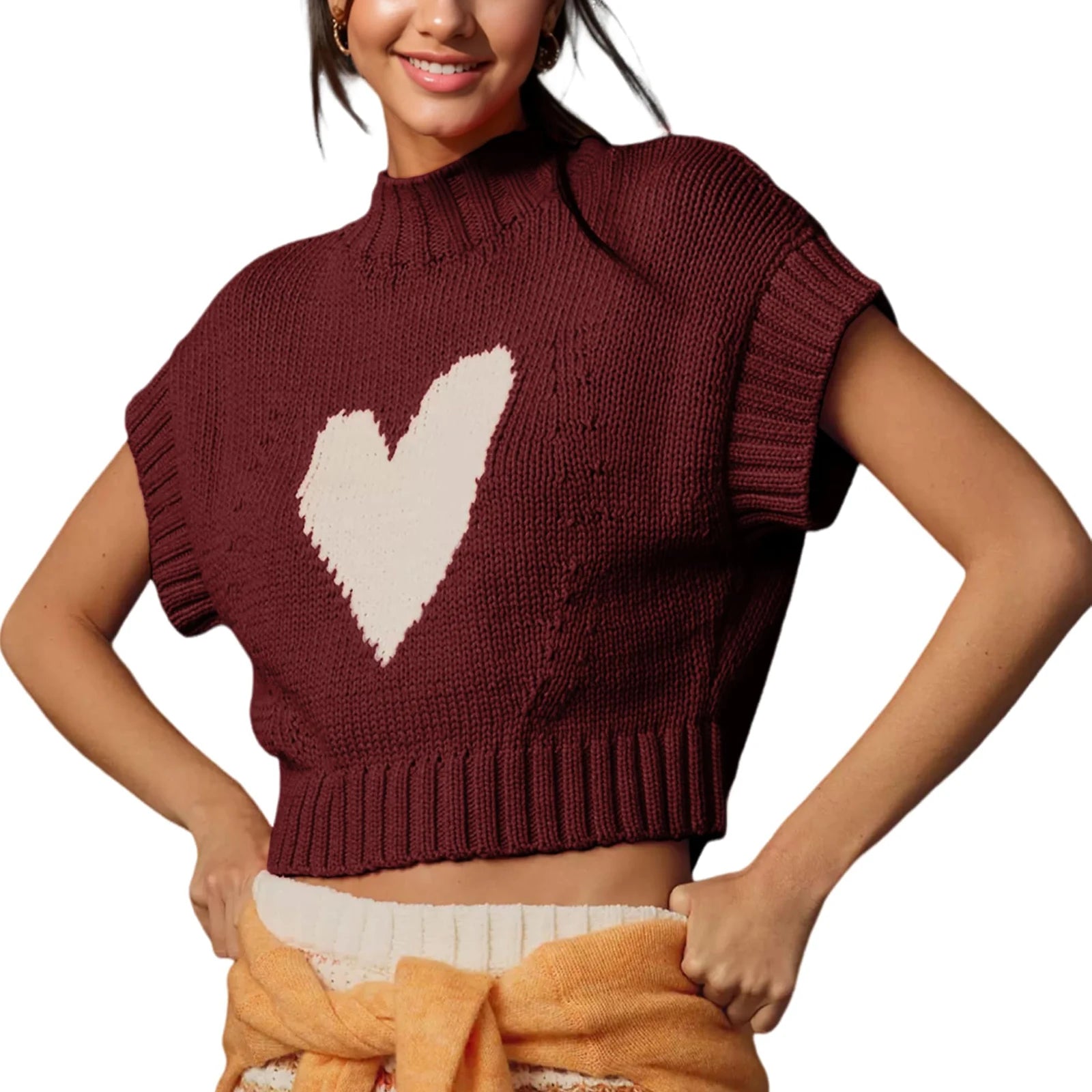 Red Heart Knit Crop Top for Casual Looks Knit Tops