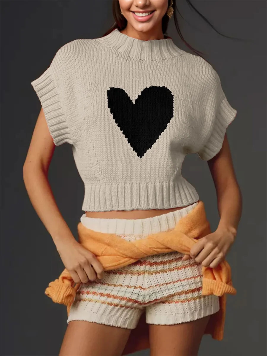 Red Heart Knit Crop Top for Casual Looks Knit Tops