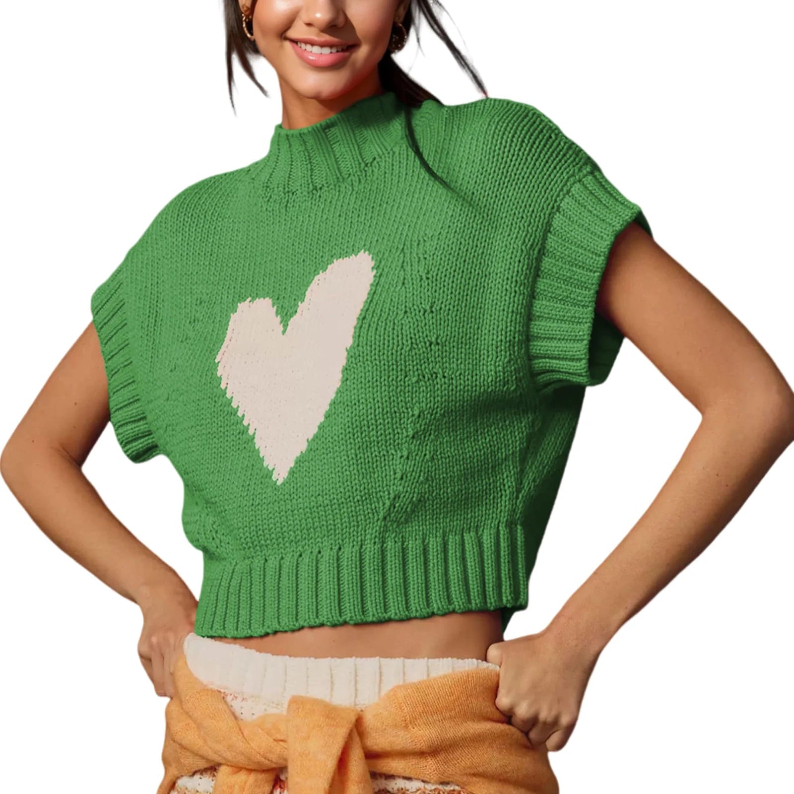 Red Heart Knit Crop Top for Casual Looks Knit Tops