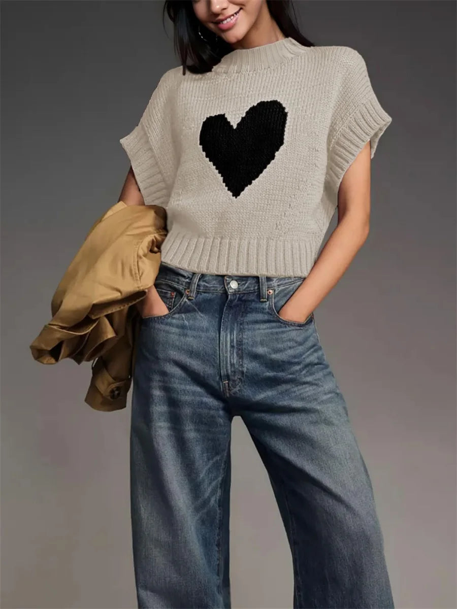 Red Heart Knit Crop Top for Casual Looks Knit Tops