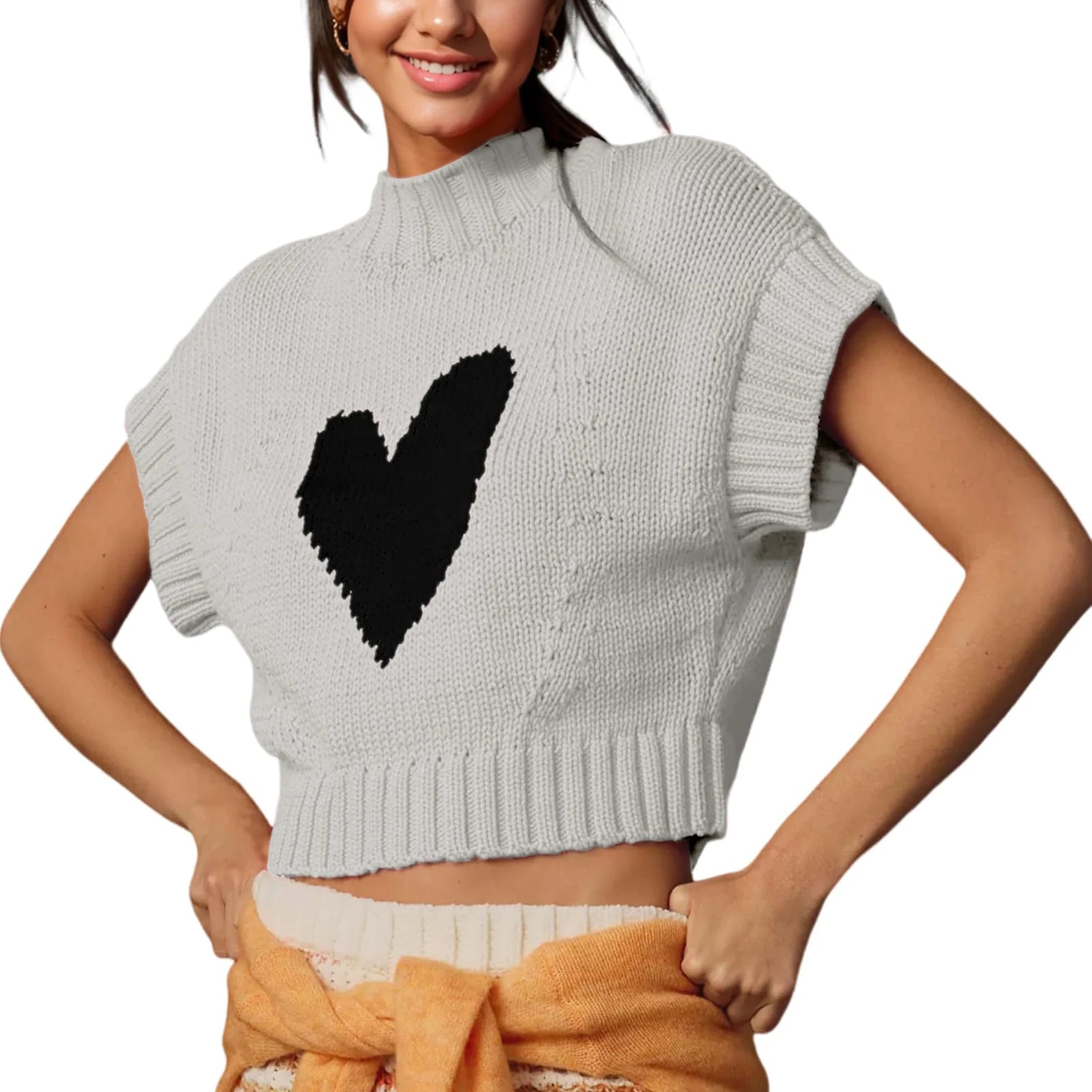 Red Heart Knit Crop Top for Casual Looks Knit Tops