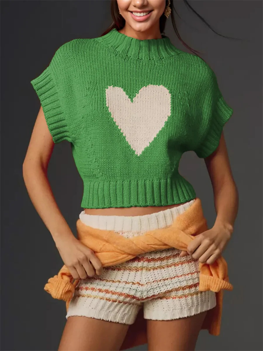 Red Heart Knit Crop Top for Casual Looks Knit Tops