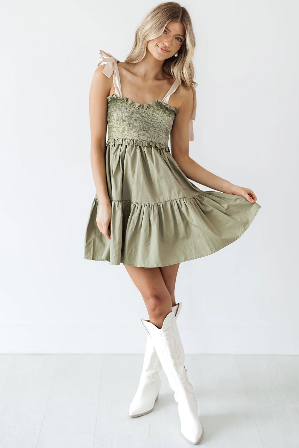 Summer Dress with Adjustable Tie Shoulders Mini Dresses