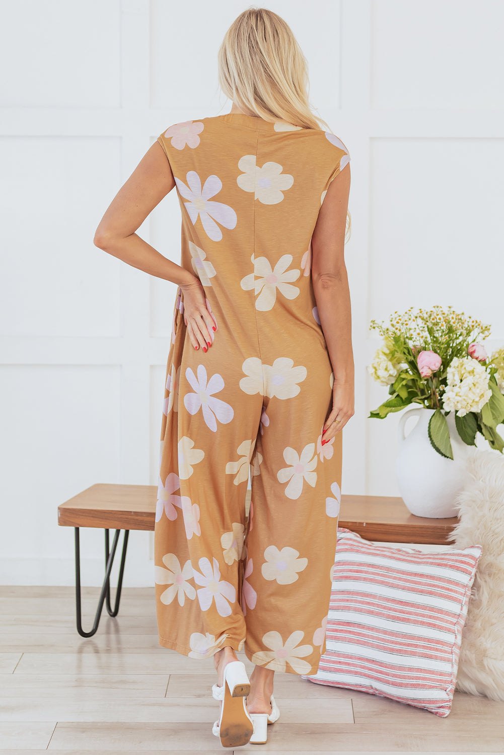 Floral Jumpsuit for Women - Wide Leg & Button Pantsuits Jumpsuits