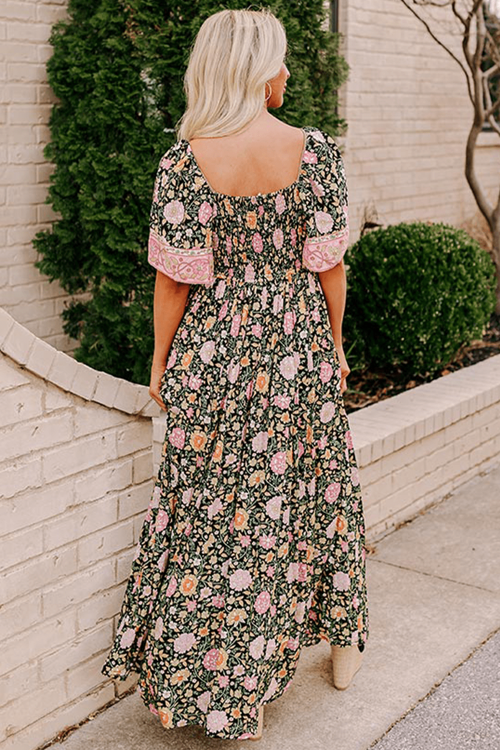 Women's Summer Boho Maxi Dress - Floral Short Sleeves Maxi