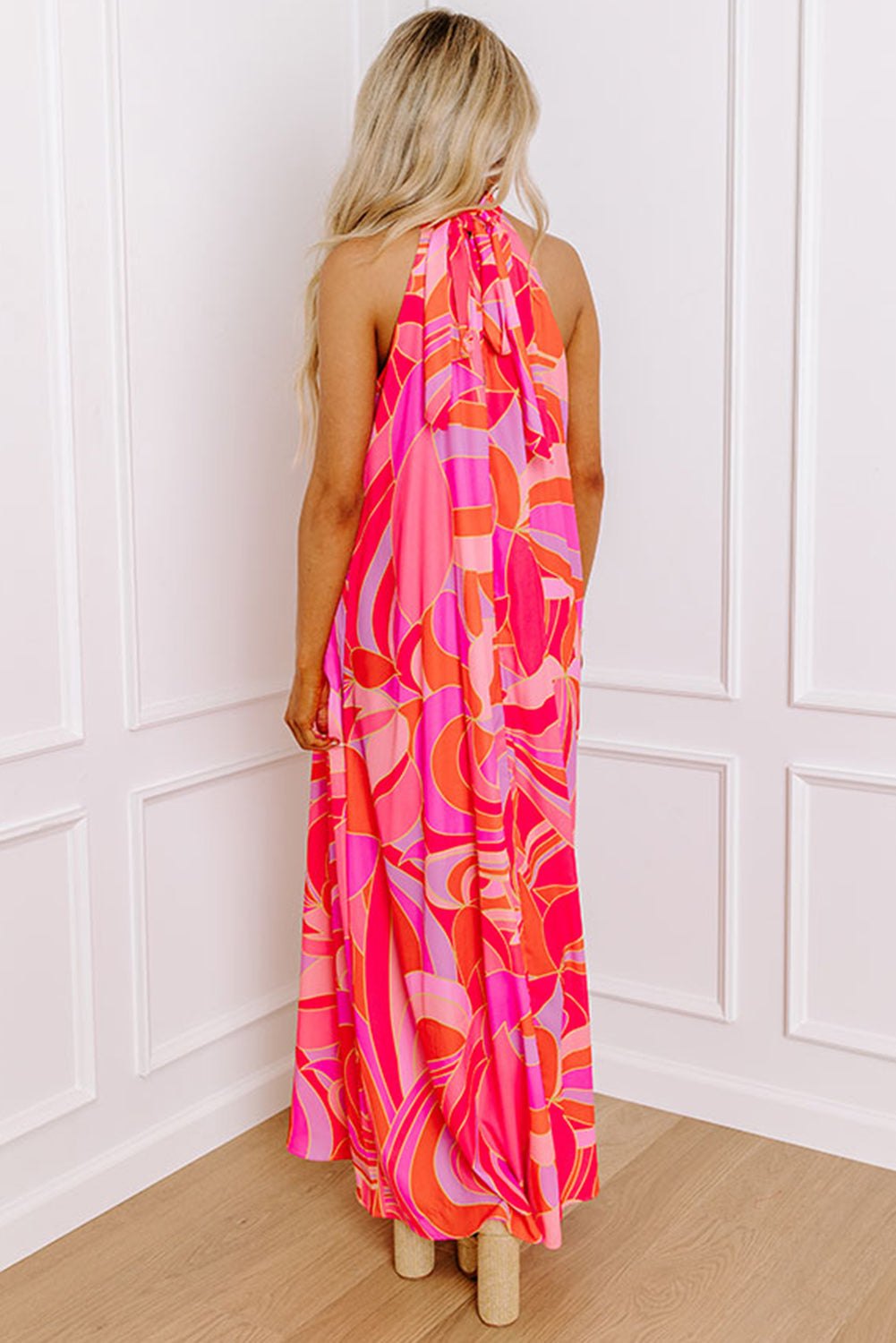 Abstract Rose Print Halter Maxi Dress Maxi Dresses