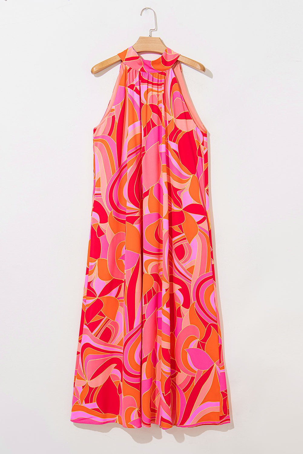 Abstract Rose Print Halter Maxi Dress Maxi Dresses