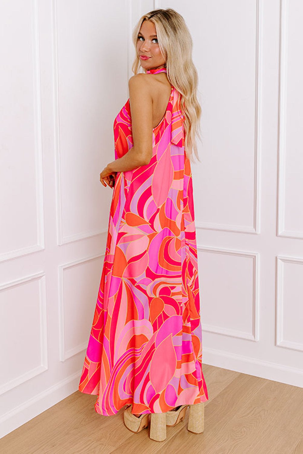 Abstract Rose Print Halter Maxi Dress Maxi Dresses