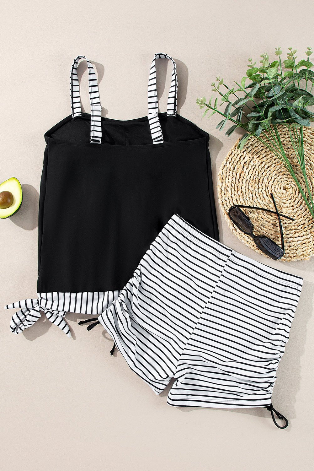 Striped Swimwear Tankini Set for Sunbathing & Beach Volleyball