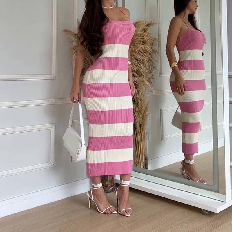 Striped Backless Knit Dress for Summer Occasions Knit Dresses