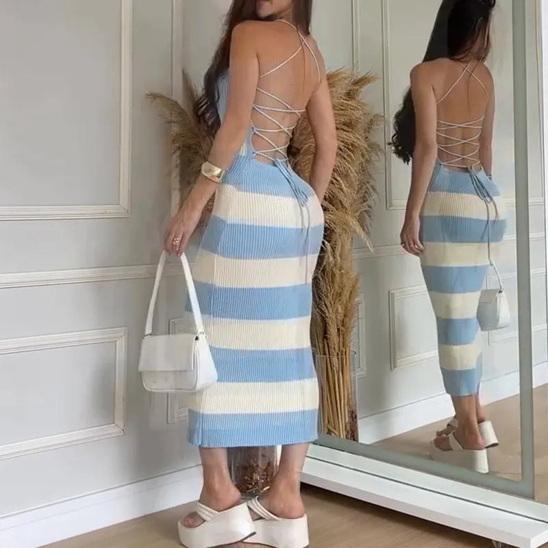 Striped Backless Knit Dress for Summer Occasions Knit Dresses