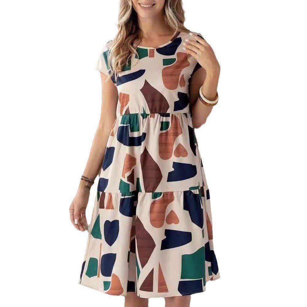 Abstract Geo Print Summer Ruffle Dress for Women A-Line Dresses