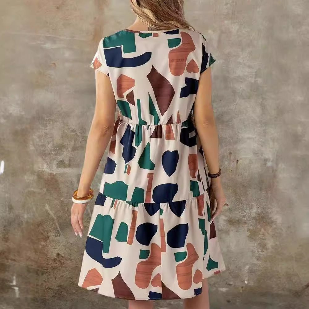 Abstract Geo Print Summer Ruffle Dress for Women A-Line Dresses