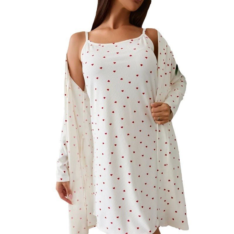 Love Heart Women's Loungewear: Cami Dress & Robe Set Loungewear