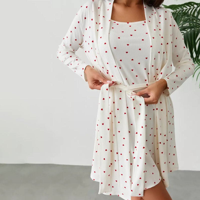 Love Heart Women's Loungewear: Cami Dress & Robe Set Loungewear