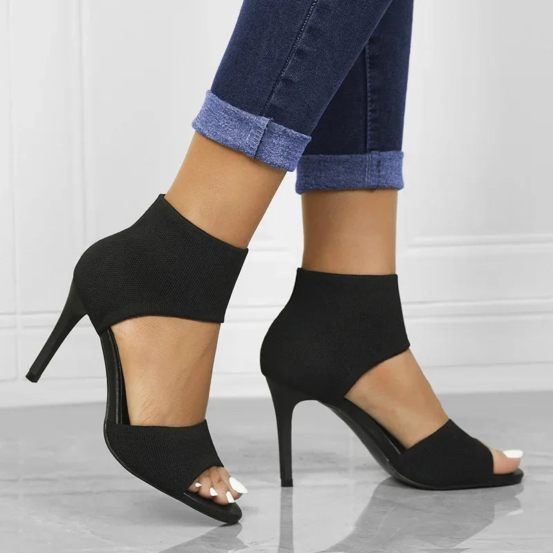 Casual Open Toe Heels with Knit Ankle Cover Heels