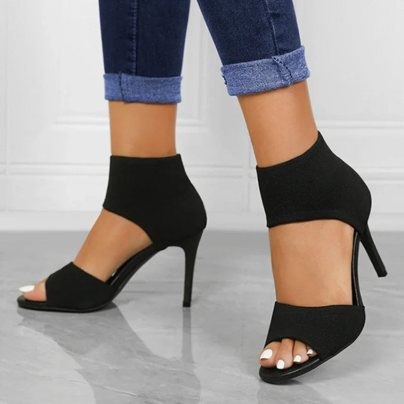 Casual Open Toe Heels with Knit Ankle Cover Heels