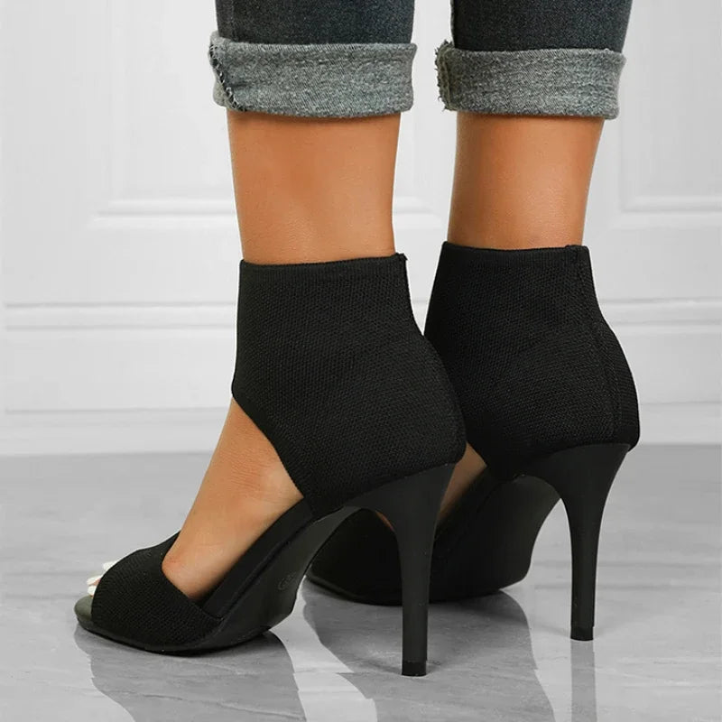 Casual Open Toe Heels with Knit Ankle Cover Heels