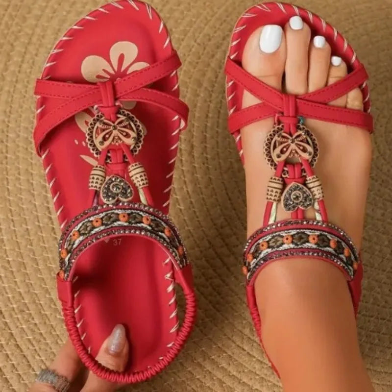 Boho Gladiator Sandals with Elastic Straps for Women	