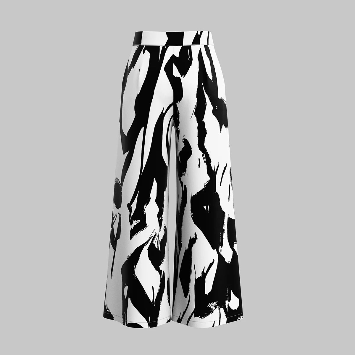 Abstract Black and White Wide-leg Pants for Women Wide-Leg Pants