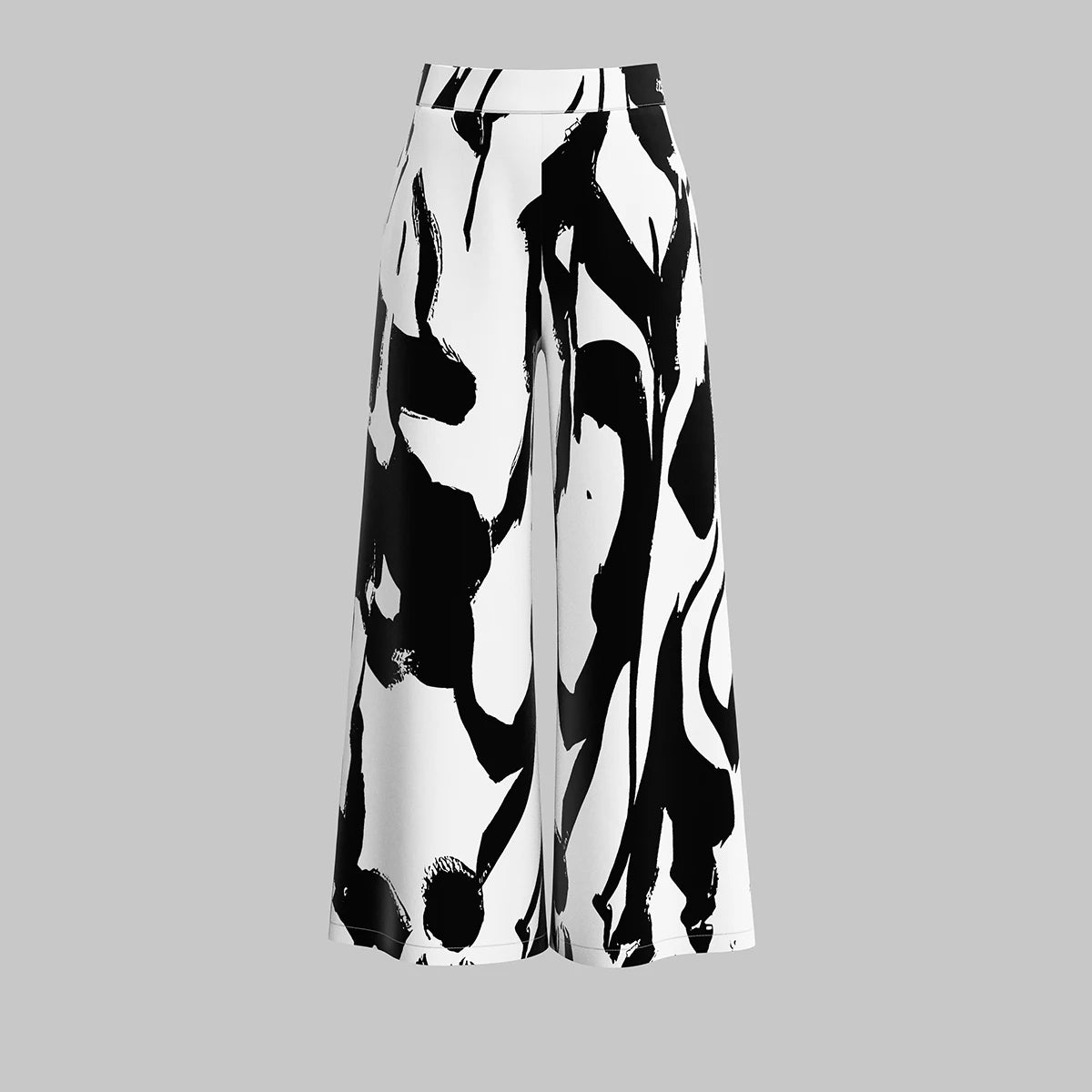 Abstract Black and White Wide-leg Pants for Women Wide-Leg Pants