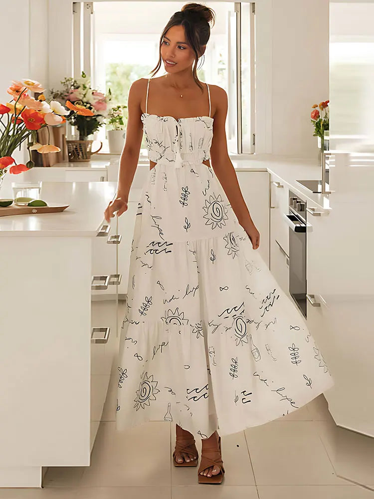 Casual Summer Maxi Dress - Sun Print & Backless Summer Dresses