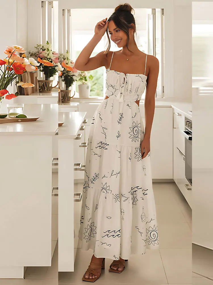 Casual Summer Maxi Dress - Sun Print & Backless Summer Dresses