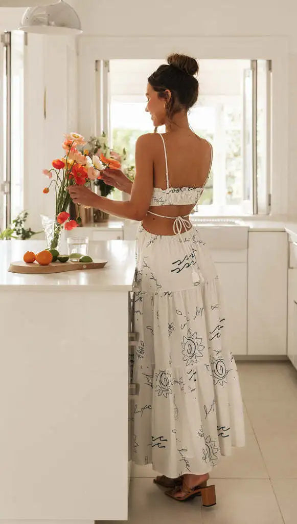 Casual Summer Maxi Dress - Sun Print & Backless Summer Dresses