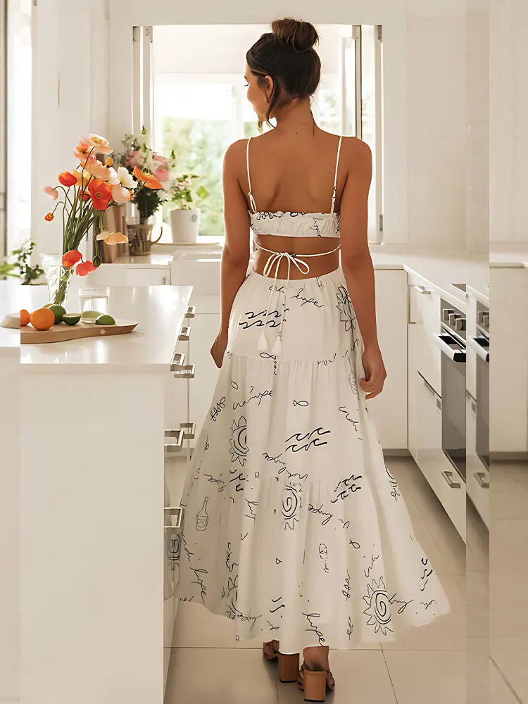 Casual Summer Maxi Dress - Sun Print & Backless Summer Dresses