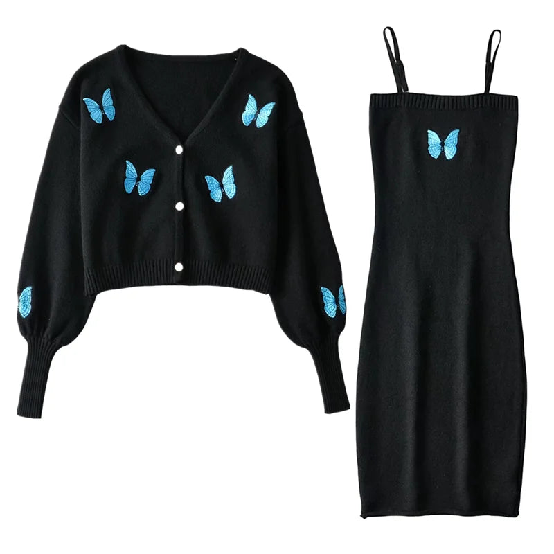 Embroidered Butterfly Elena Knitwear Collection Dress and