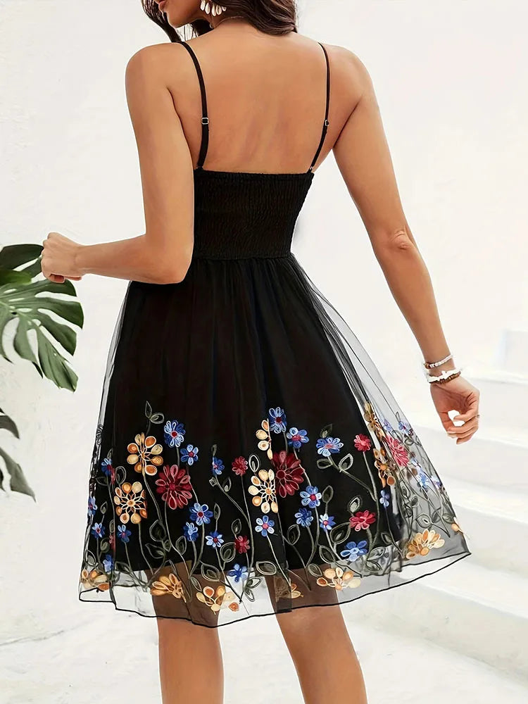 Embroidered Tulle Floral Dress for Special Occasions Party