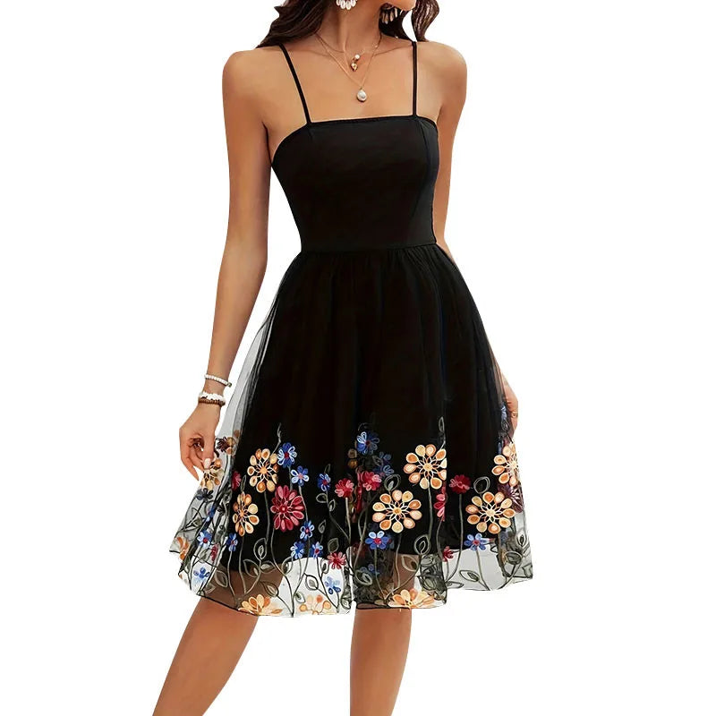 Embroidered Tulle Floral Dress for Special Occasions Party