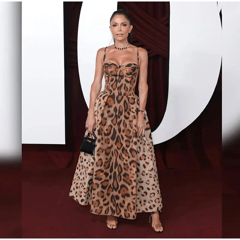 Elegant Leopard Maxi Dress for Evening Events Cocktail Dresses