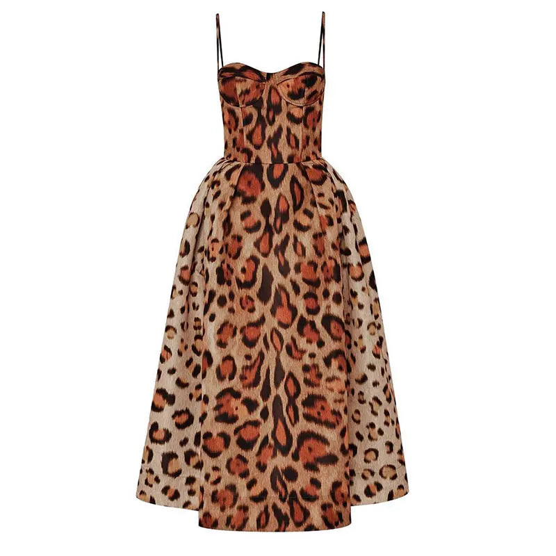 Elegant Leopard Maxi Dress for Evening Events Cocktail Dresses