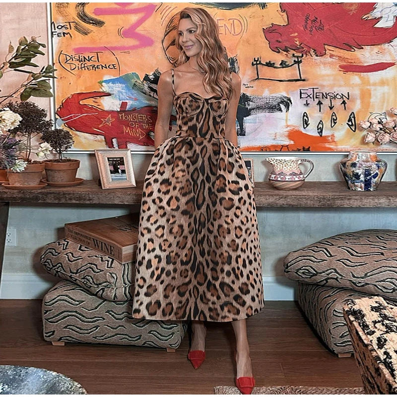 Elegant Leopard Maxi Dress for Evening Events Cocktail Dresses