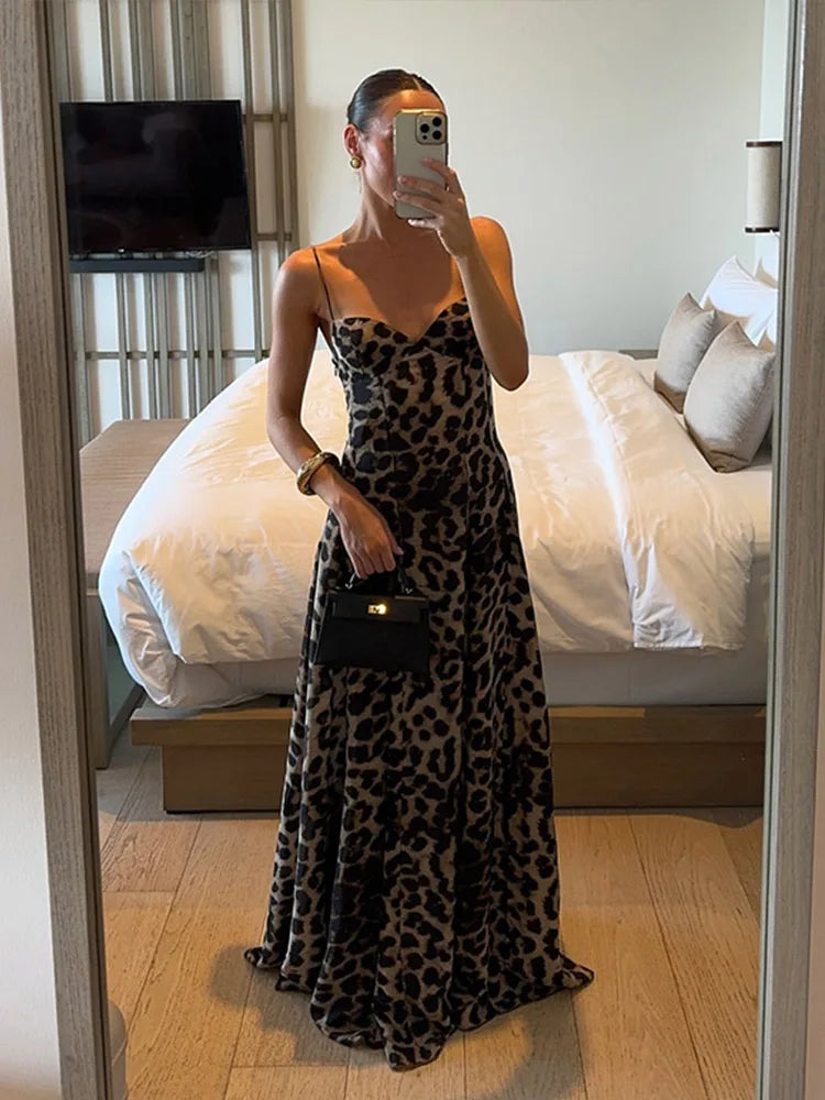 Elegant Leopard Maxi Dress for Evening Events Cocktail Dresses