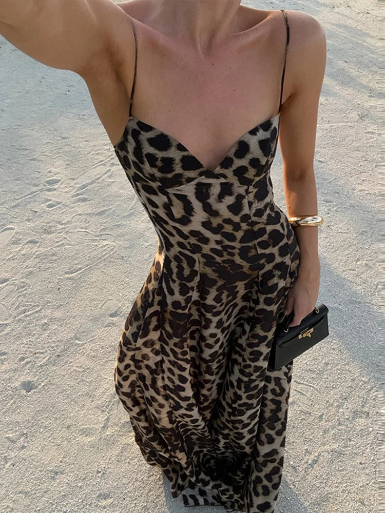 Elegant Leopard Maxi Dress for Evening Events Cocktail Dresses