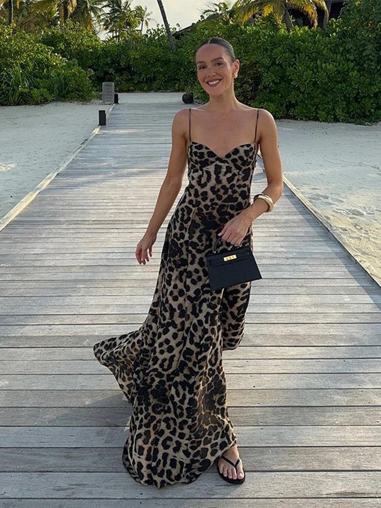 Elegant Leopard Maxi Dress for Evening Events Cocktail Dresses