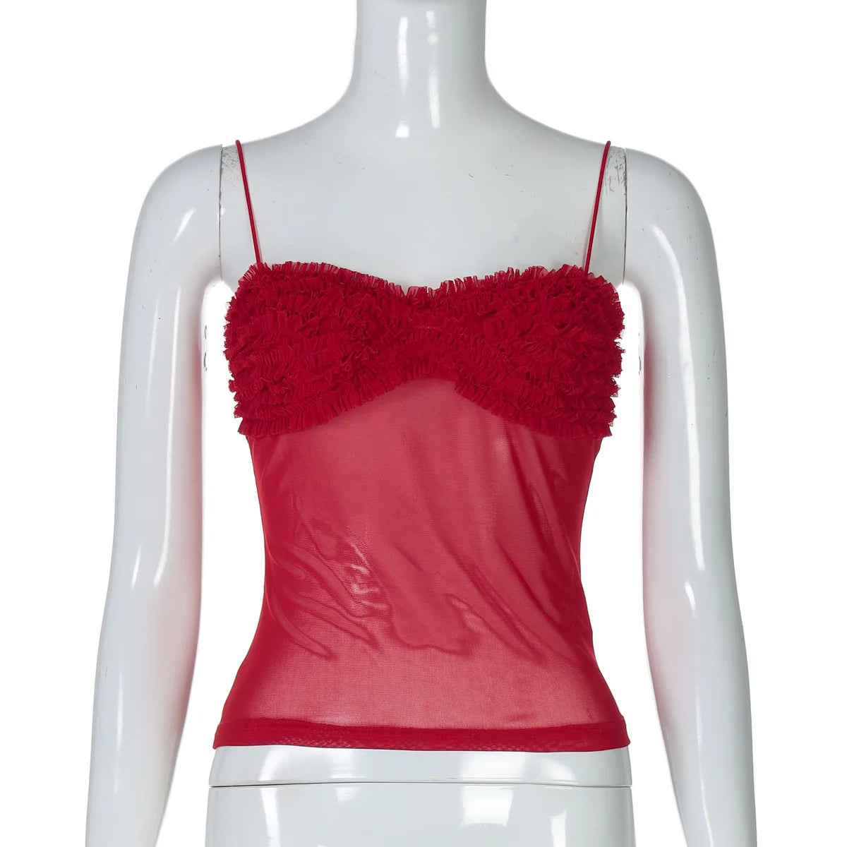 Sleeveless Red Top with Frill Bust Design Cami Tops