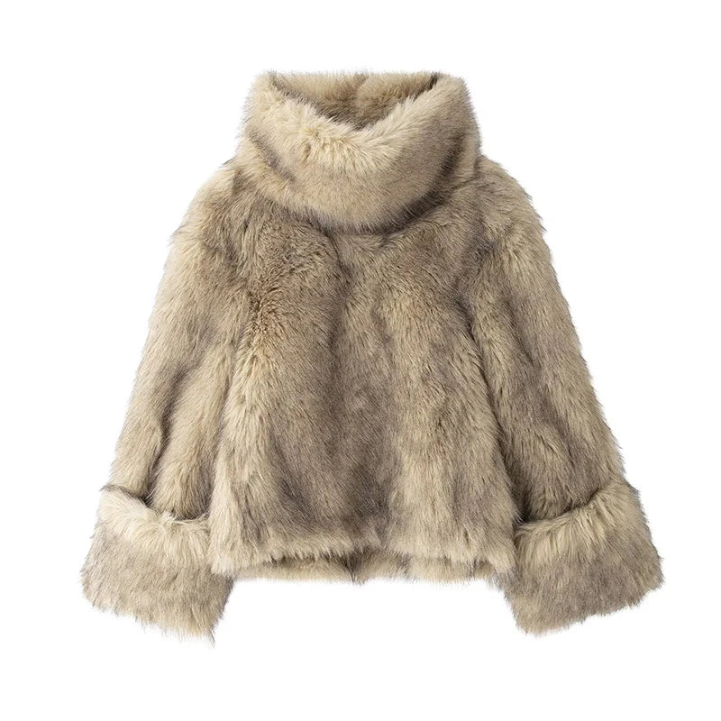 Casual Faux Fur Turtleneck Jacket	